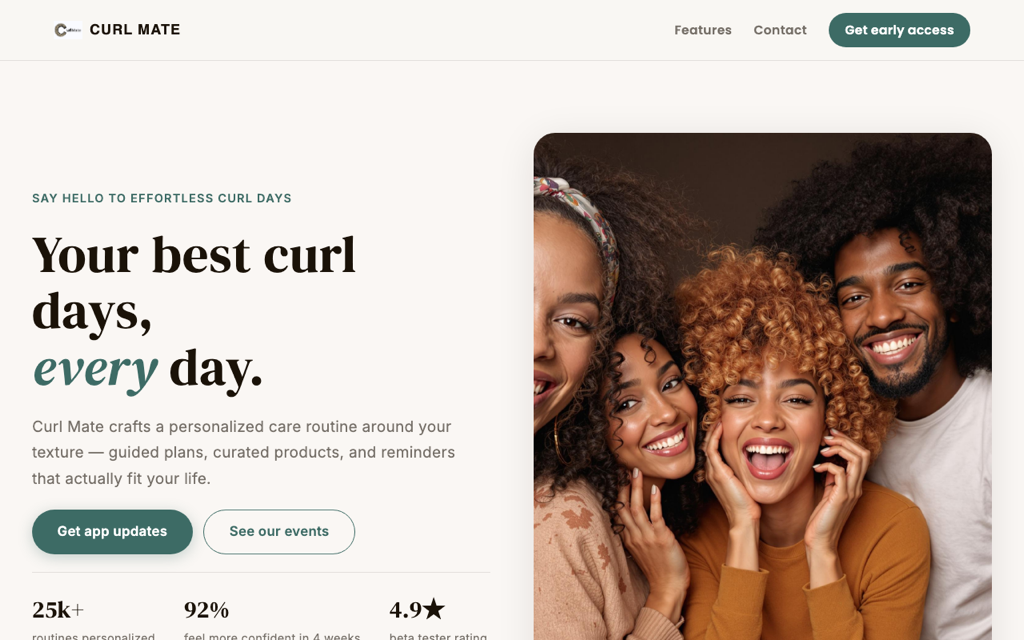 Live preview of the Curl Mate website